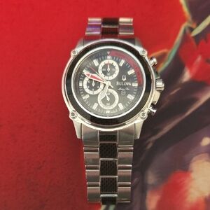 Bulova Silver and Black Men's Watch